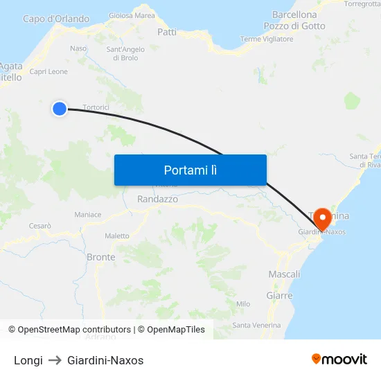 Longi to Giardini-Naxos map