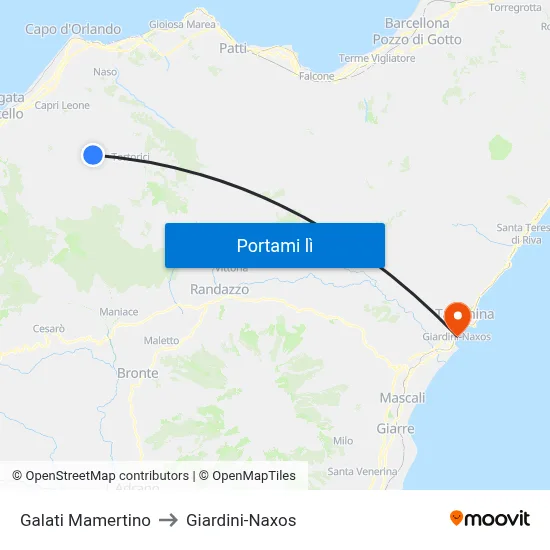 Galati Mamertino to Giardini-Naxos map
