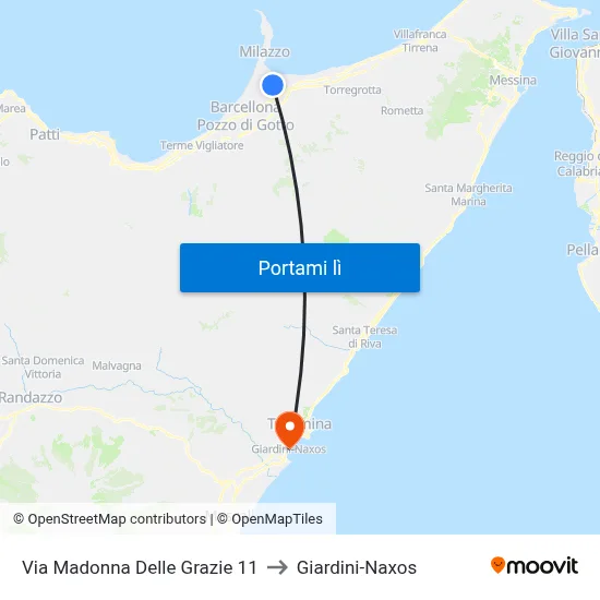Via Madonna Delle Grazie 11 to Giardini-Naxos map