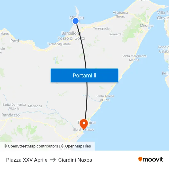 Piazza XXV Aprile to Giardini-Naxos map