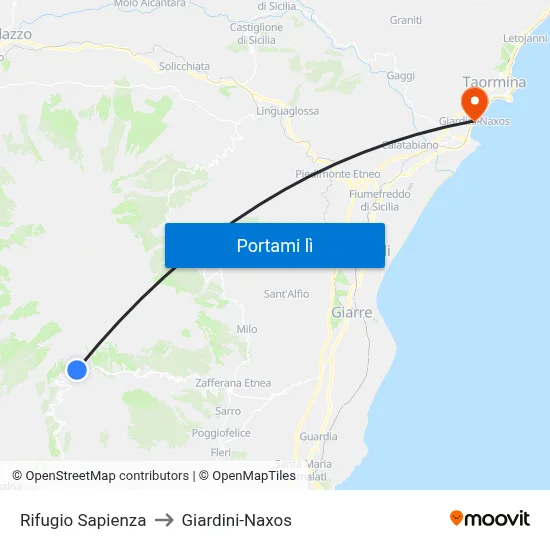 Rifugio Sapienza to Giardini-Naxos map