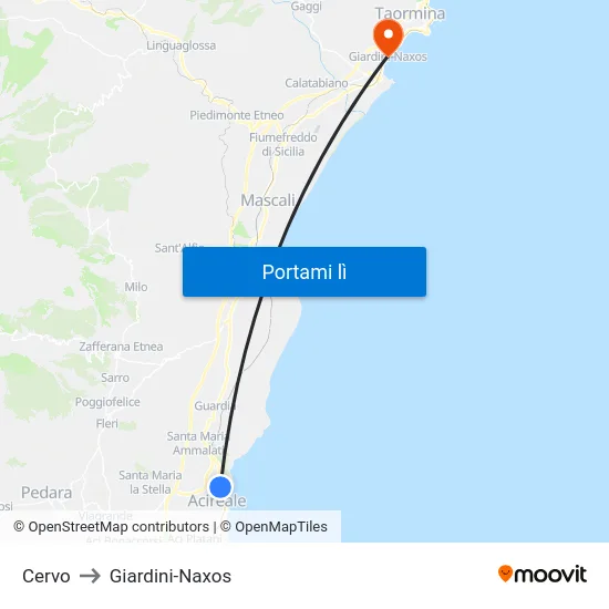 Cervo to Giardini-Naxos map