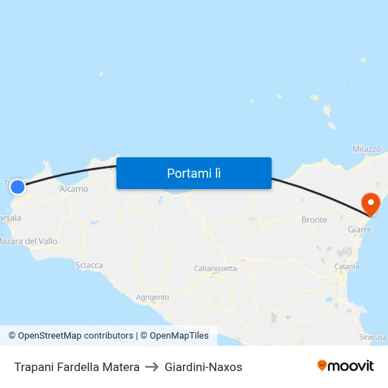 Trapani Fardella Matera to Giardini-Naxos map