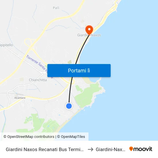 Giardini Naxos Recanati Bus Terminal to Giardini-Naxos map