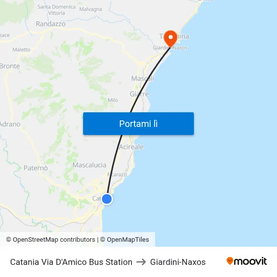 Catania Via D'Amico Bus Station to Giardini-Naxos map