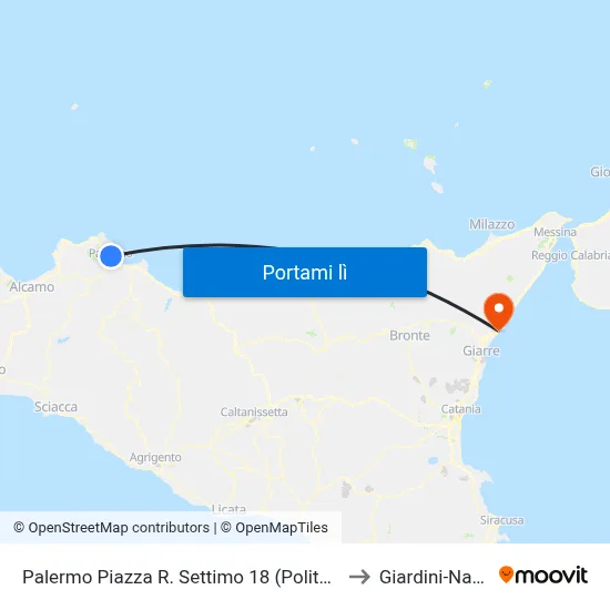 Palermo Piazza R. Settimo 18 (Politeama) to Giardini-Naxos map