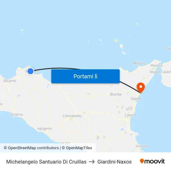 Michelangelo Santuario Di Cruillas to Giardini-Naxos map