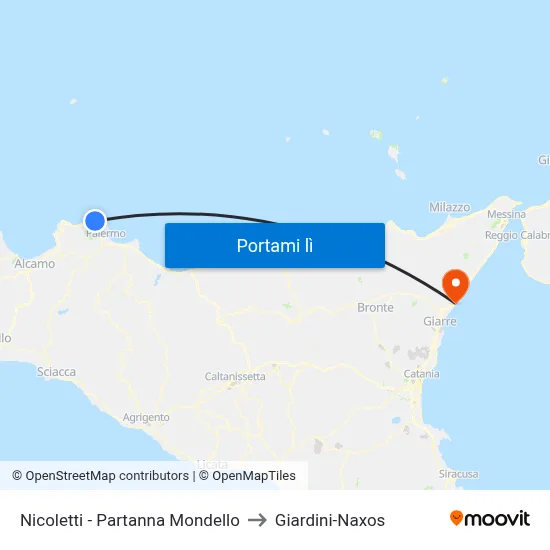 Nicoletti - Partanna Mondello to Giardini-Naxos map