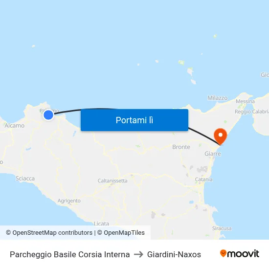 Parcheggio Basile Corsia Interna to Giardini-Naxos map
