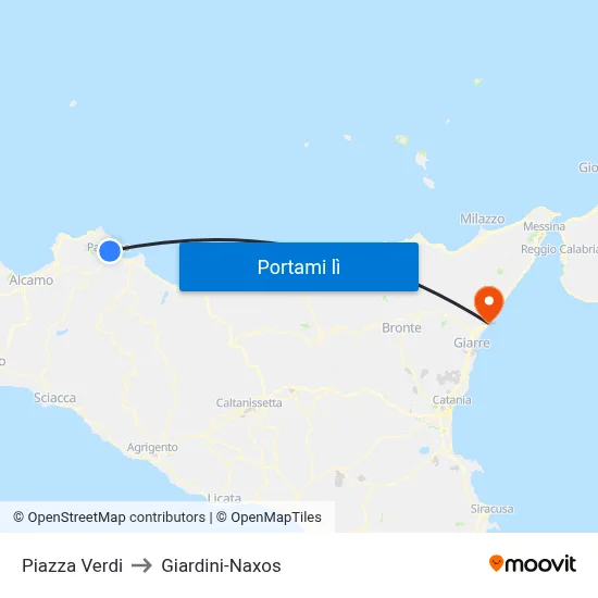 Piazza Verdi to Giardini-Naxos map