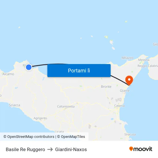 Basile Re Ruggero to Giardini-Naxos map