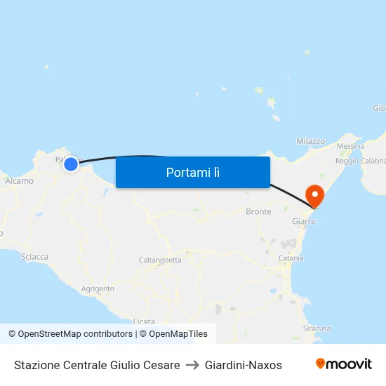 Stazione Centrale Giulio Cesare to Giardini-Naxos map