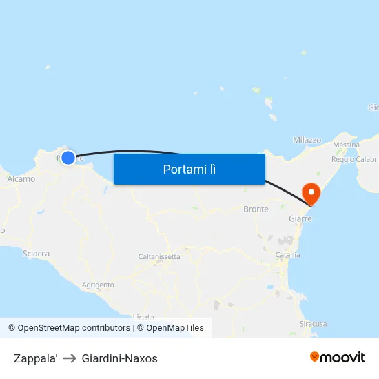 Zappala' to Giardini-Naxos map