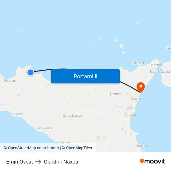 Emiri Ovest to Giardini-Naxos map