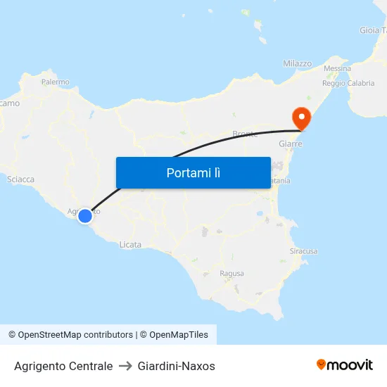 Agrigento Centrale to Giardini-Naxos map