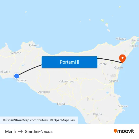 Menfi to Giardini-Naxos map