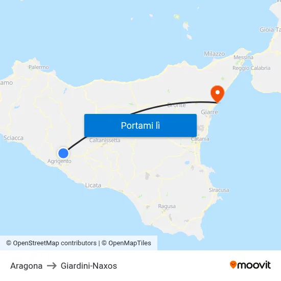 Aragona to Giardini-Naxos map