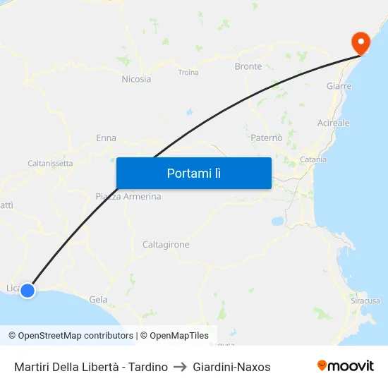 Martiri Della Libertà - Tardino to Giardini-Naxos map