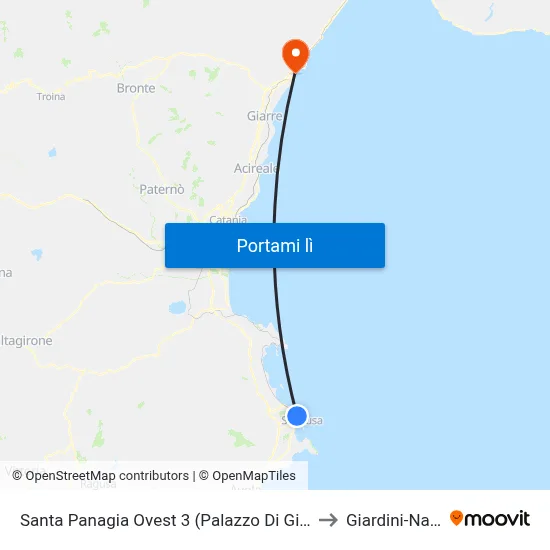 Santa Panagia Ovest 3 (Palazzo Di Giustizia) to Giardini-Naxos map