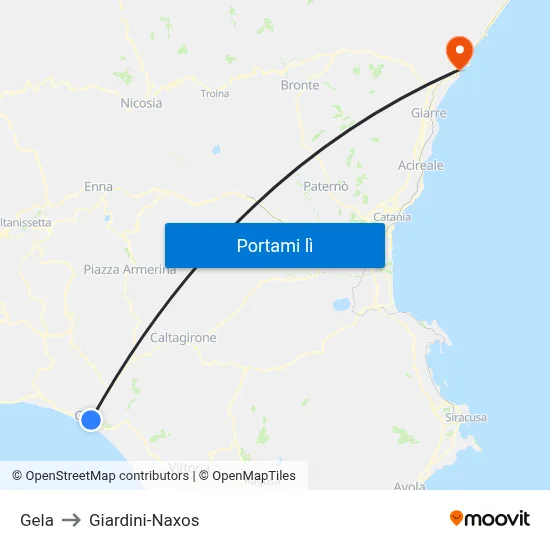 Gela to Giardini-Naxos map