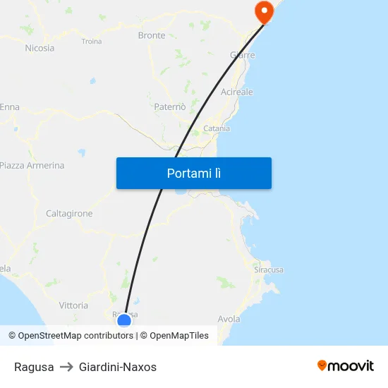Ragusa to Giardini-Naxos map