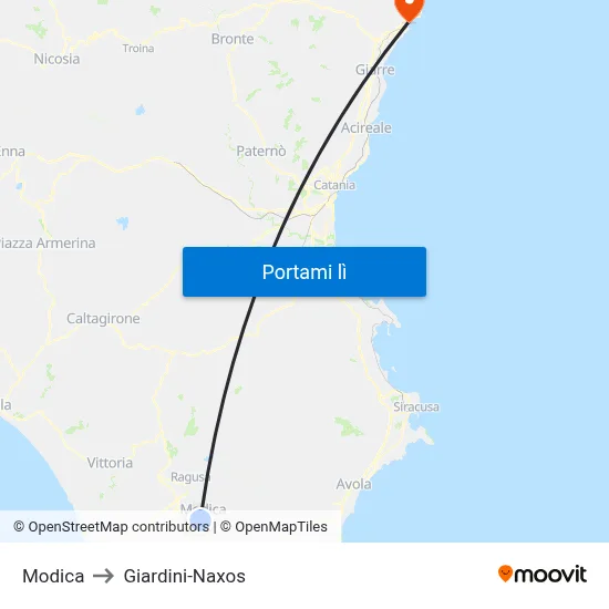 Modica to Giardini-Naxos map