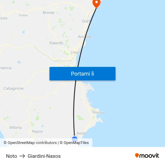 Noto to Giardini-Naxos map