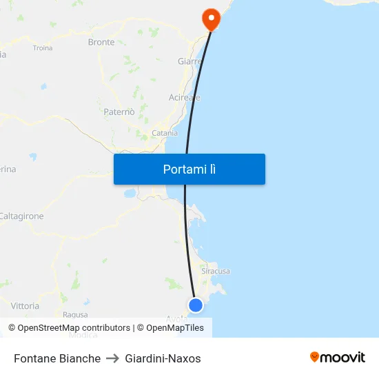 Fontane Bianche to Giardini-Naxos map