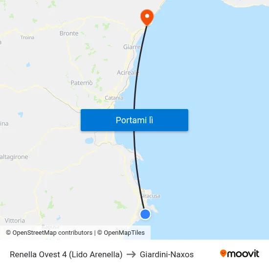 Renella Ovest 4 (Lido Arenella) to Giardini-Naxos map
