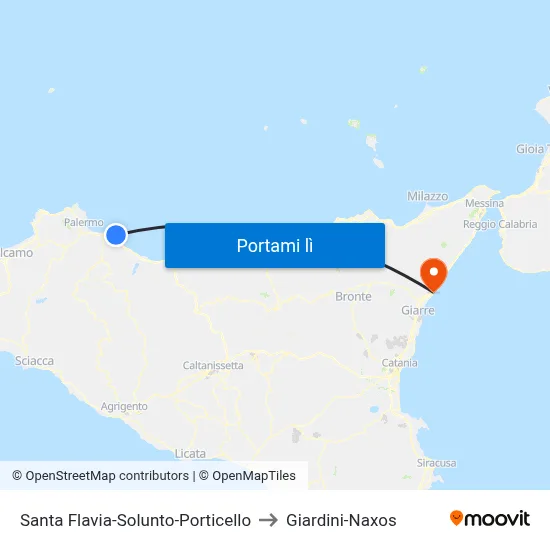 Santa Flavia-Solunto-Porticello to Giardini-Naxos map