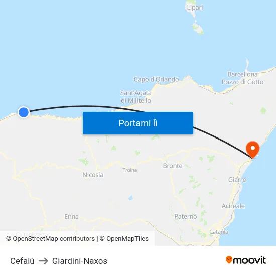 Cefalù to Giardini-Naxos map