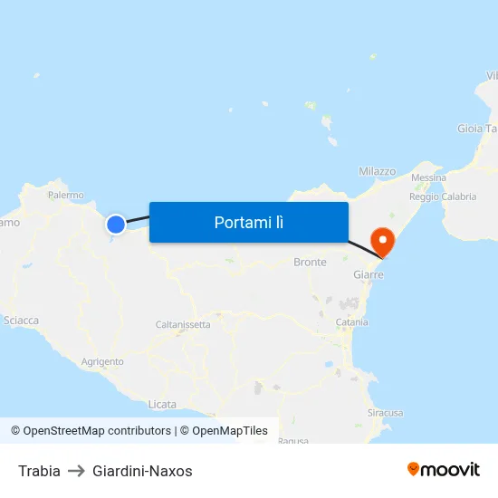Trabia to Giardini-Naxos map