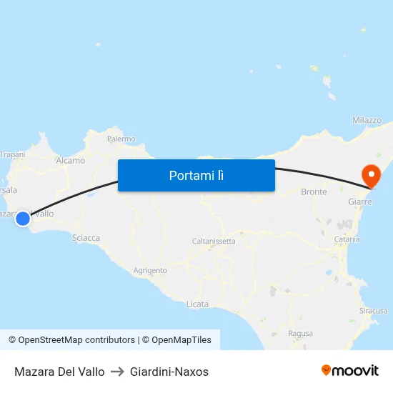 Mazara Del Vallo to Giardini-Naxos map