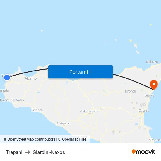 Trapani to Giardini-Naxos map