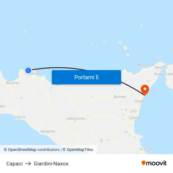 Capaci to Giardini-Naxos map