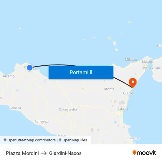 Piazza Mordini to Giardini-Naxos map
