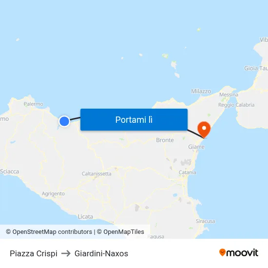 Piazza Crispi to Giardini-Naxos map
