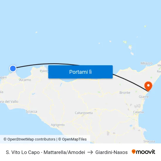 S. Vito Lo Capo - Mattarella/Amodei to Giardini-Naxos map