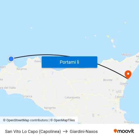San Vito Lo Capo (Capolinea) to Giardini-Naxos map