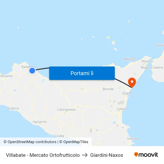 Villabate - Mercato Ortofrutticolo to Giardini-Naxos map