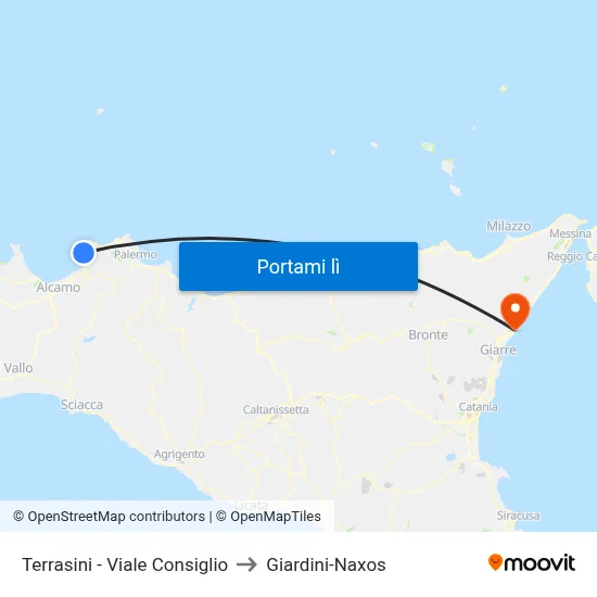 Terrasini - Viale Consiglio to Giardini-Naxos map