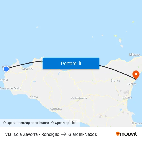 Via Isola Zavorra - Ronciglio to Giardini-Naxos map