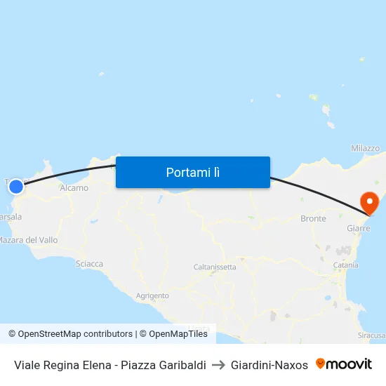 Viale Regina Elena - Piazza Garibaldi to Giardini-Naxos map