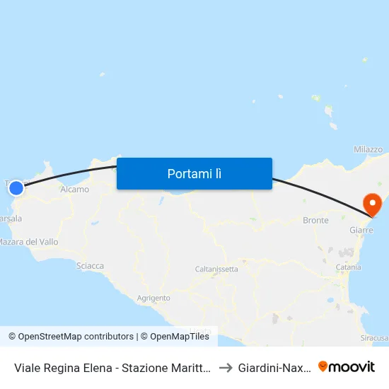 Viale Regina Elena - Stazione Marittima to Giardini-Naxos map