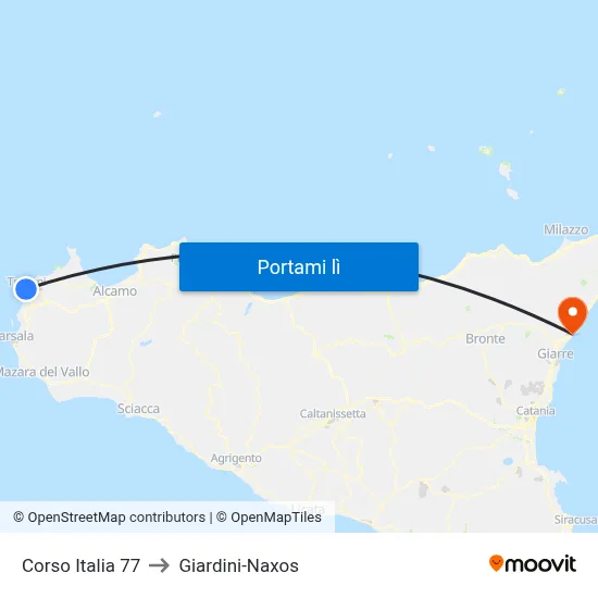 Corso Italia 77 to Giardini-Naxos map