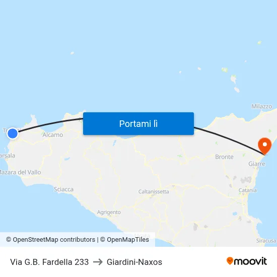 Via G.B. Fardella 233 to Giardini-Naxos map