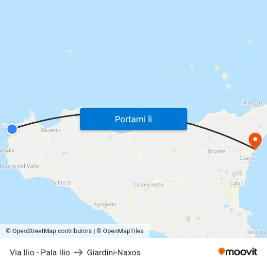 Via Ilio - Pala Ilio to Giardini-Naxos map