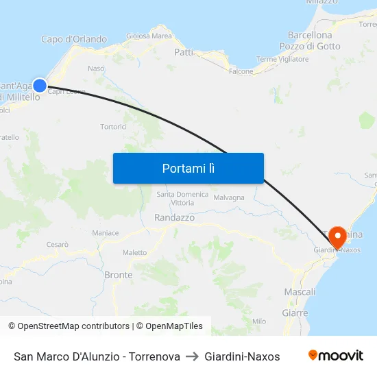 San Marco D'Alunzio - Torrenova to Giardini-Naxos map