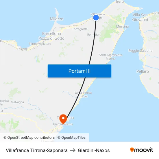 Villafranca Tirrena-Saponara to Giardini-Naxos map
