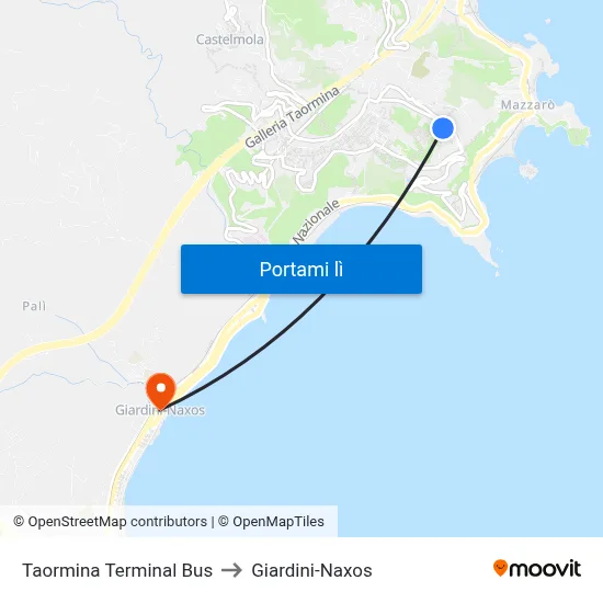 Taormina Terminal Bus to Giardini-Naxos map